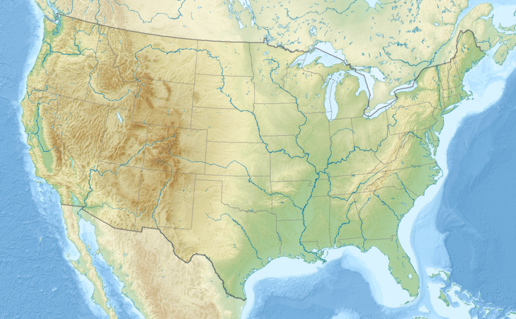 Relief location map of the USA (without Hawaii and Alaska) - CC BY-SA 3.0