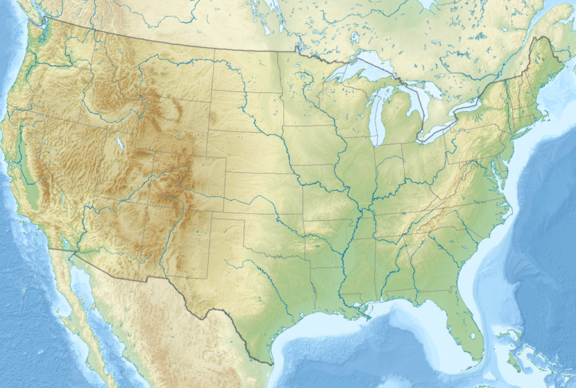 Relief location map of the USA (without Hawaii and Alaska) - CC BY-SA 3.0